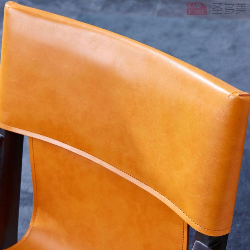 Modern Style Dining Room Furniture Leather Armrests Orange Dining Chairs