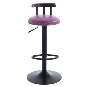 Fashion out Door Rotatable Wood Bar Chair with PU Leather Purple