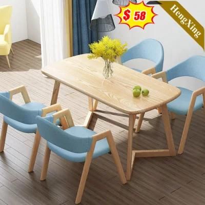 Modern Restaurant Home Dinner Kitchen Furniture Wooden Dining Table with Blue Chairs