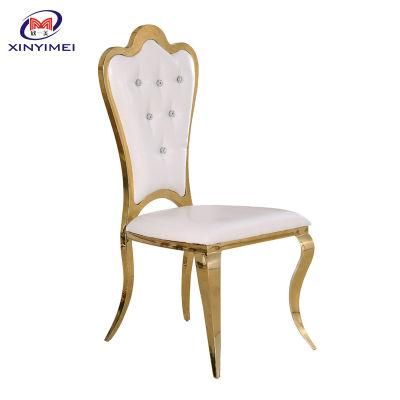 Luxury Wedding Wholesale White Leather Stainless Steel Throne Chairs with Crystal Button