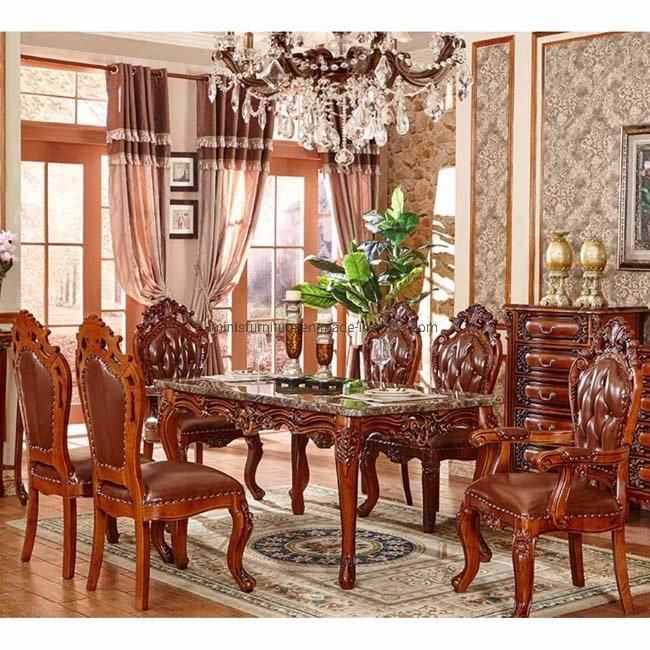(MN-DT05) Elegant French Classic Style Home Furniture Dining Table with Chairs