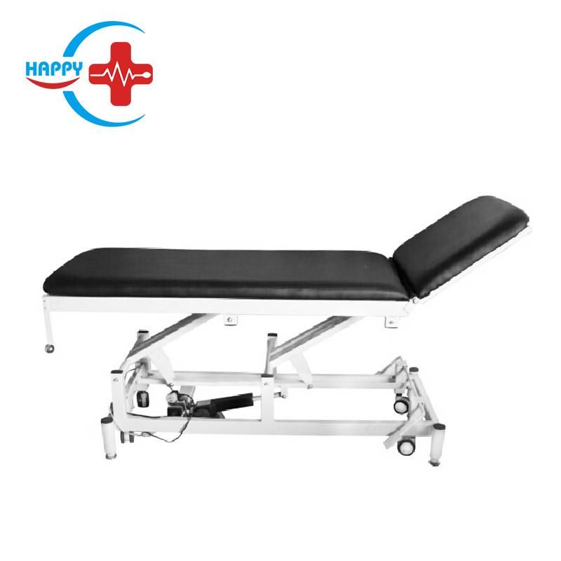 Hc-M017 Medical Electric Stainless Steel and Black Soft Leather Couch Hospital High Quality Patient Table Electric Examination Bed