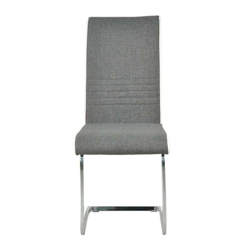 Chrome Legs High Back White Gray PU Leather Dining Chair