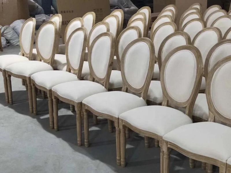 Stackable Beige Linen Fabric Tufted Louis Chair for Events