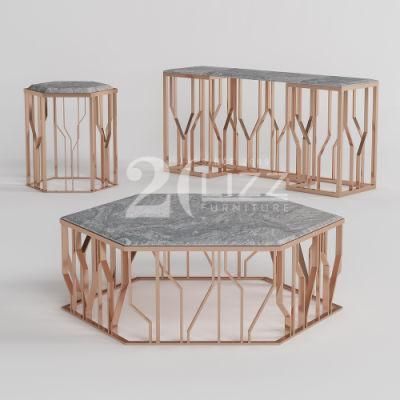 2022 Newly Design Minimalist Home Living Room Furniture Modern Hexagon High Class Grey Marble Coffee Shop Table