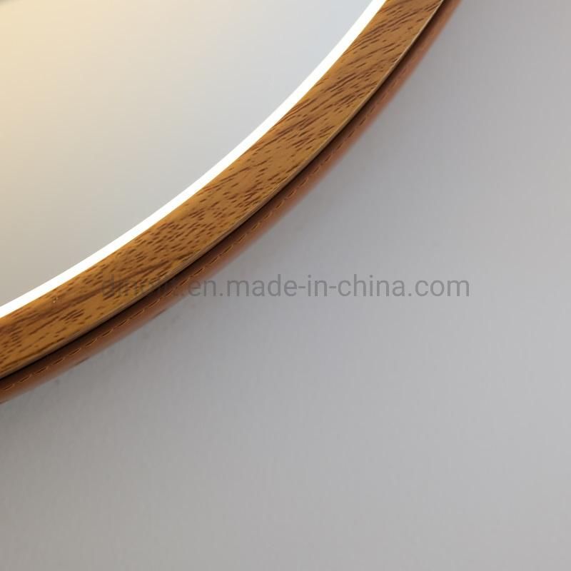 Modern Round Bathroom LED Mirror Wall Decoration Vanity Home Bath Mirrow with Leather/PU Belt Touch Switch Sensor Anti-Fog