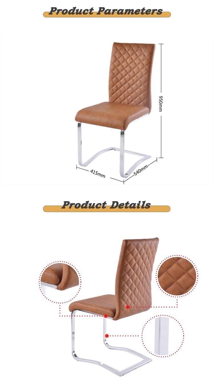 High Quality Home Furniture Comfortable PU Leather Seat Dining Room High Back Chairs with Metal Frame