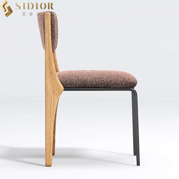 Nordic Fabric Luxury Upholstered Dining Chairs with Solid Metal Legs