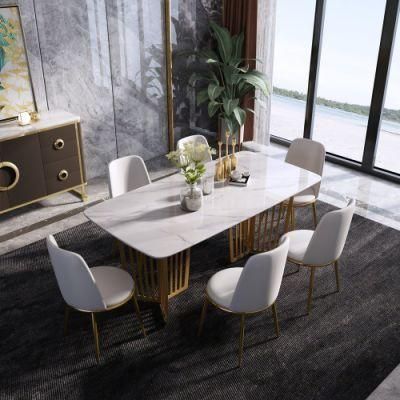 Modern Home Stainless Steel Marble Dining Table for Dining Room Furniture Set