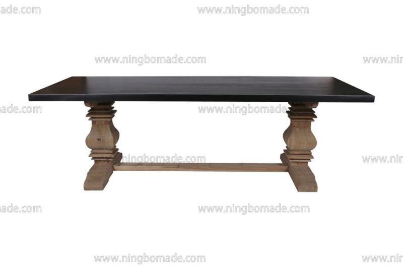 Nordic Country Farm House Design Furniture Black Zinc Top and Reclaimed Fir Wood Kd Bridge Base Table