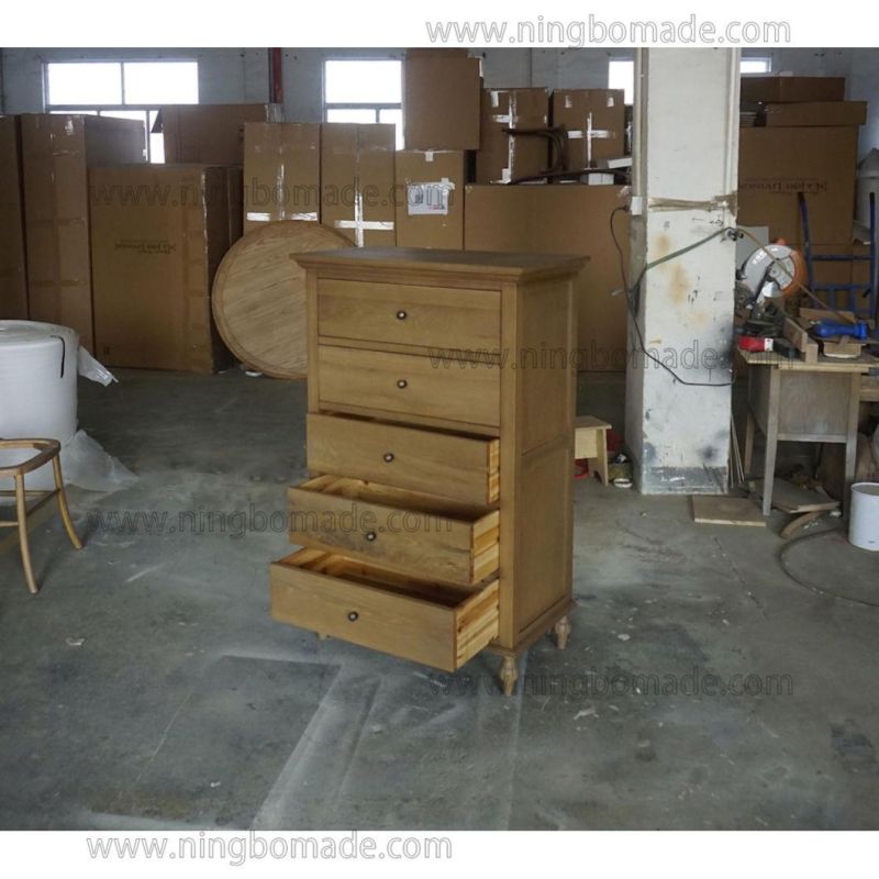 Vintage Provincial Rustic Furniture Aged Grey Oak Tall Cabinet with 5 Drawers Chest