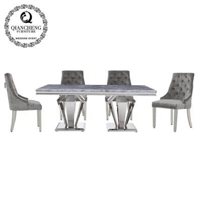 Foshan Furniture Gray Fabric Metal Legs Dining Chair for Home