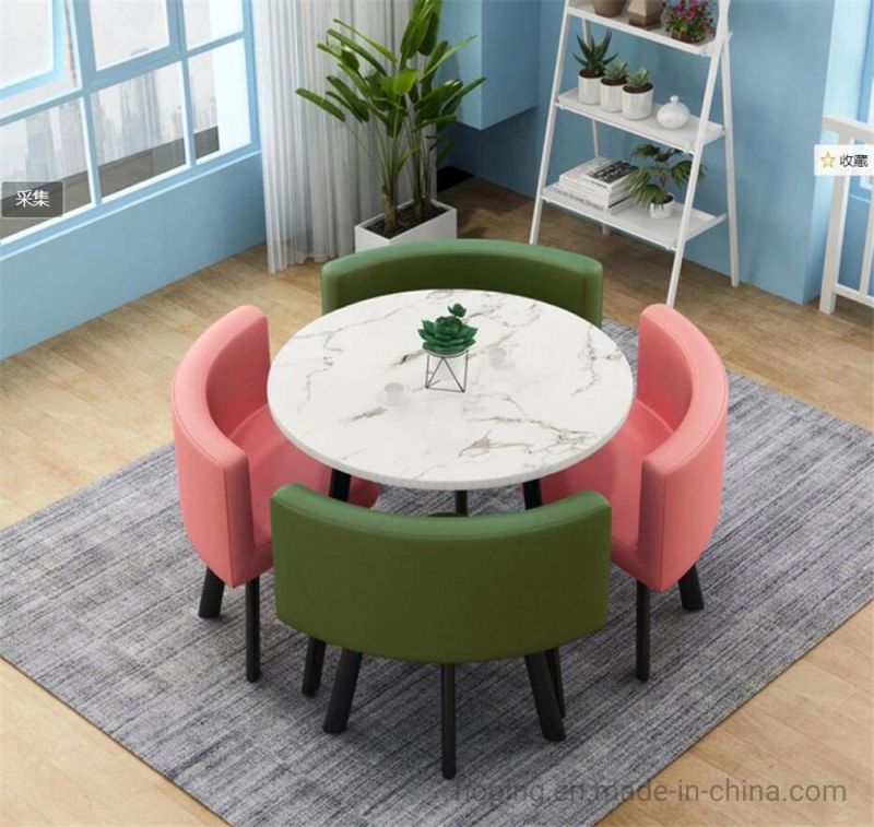 Two Layer Glass Top Dining Table PU Leather Chair Coffee House Square Round Shape Table Set with 4 Chairs