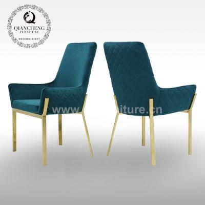 Golden Metal Legs Green Velvet Dining Chair for Home