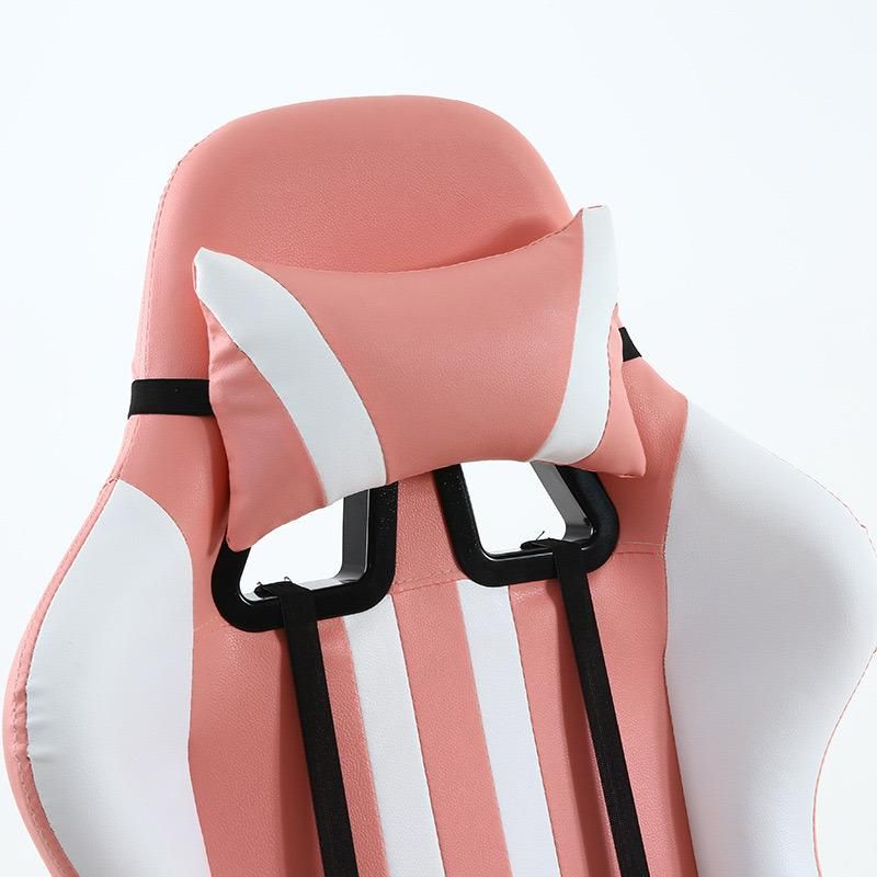 Racing Game Chair Ergonomic Massage PU Leather Complete Pink and White and Red Black Game Chair