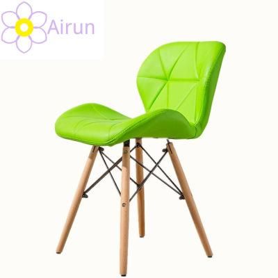 Modern Cafeteria Leather Dining Chair with Natural Wood Legs