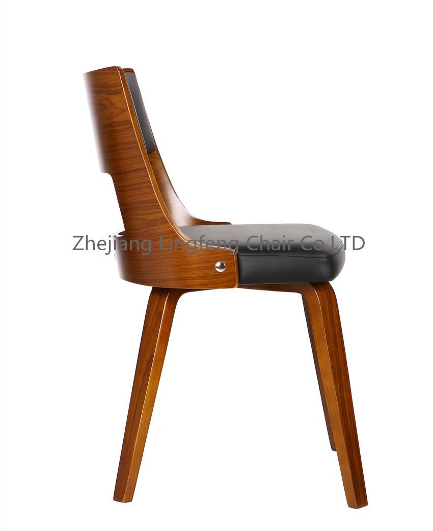 Modern Nordic PU Leather Walnut Wood Dining High Back Chair for Home Furniture