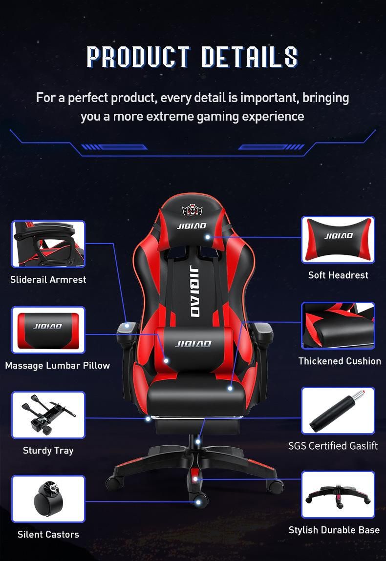 Custom Factory Design Office Ergonomic PU Leather Recliner Racing Computer PC Gaming Chair Silla Gamer with Footrest