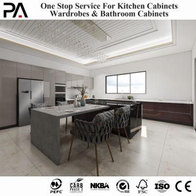 PA Aluminium Light Grey Kitchen Cupboard Set Cabinet Mobile Wood Veneer Kitchen Cabinets