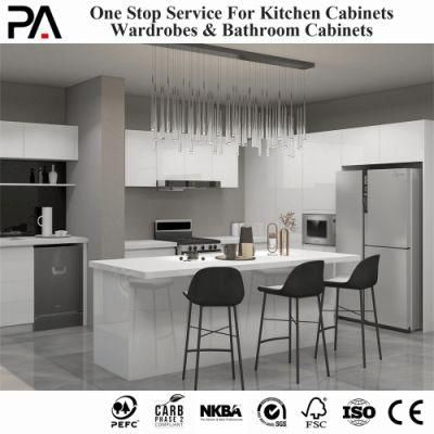 PA L-Shaped Laminate Granite Countertop Handleless Island Kitchen Cabinets
