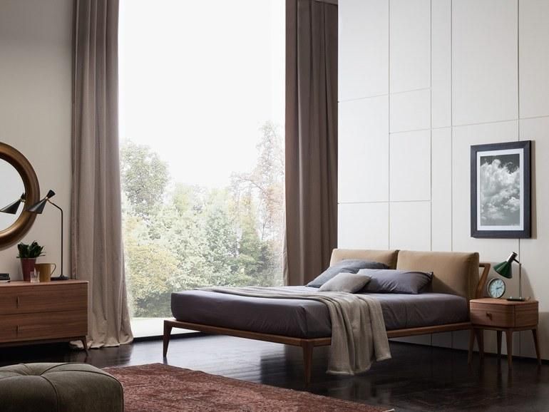 Modern Home Furniture Fabric Cushion Headboard Bedroom Wood Double Bed