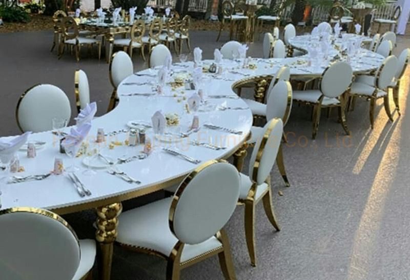 Rose Gold Stainless Steel Luxury Golden Stacking Modern Round Back Metal Hotel Restaurant Wedding Banquet Chiavari Dining Chair
