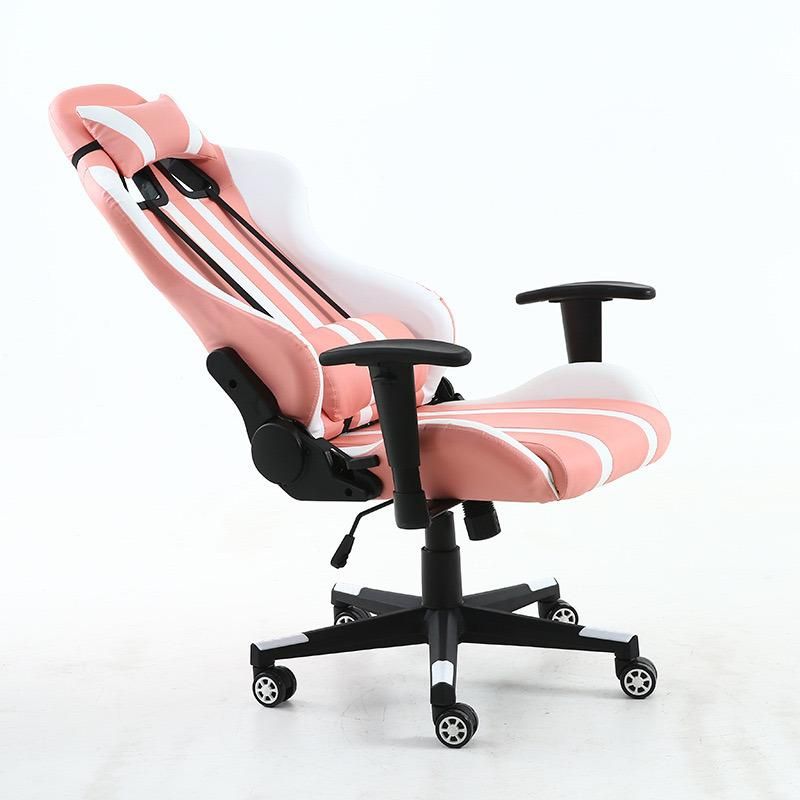 Racing Game Chair Ergonomic Massage PU Leather Complete Pink and White and Red Black Game Chair