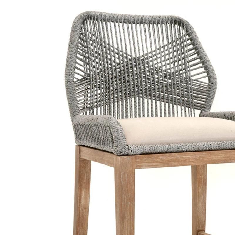 Cross Back Teak Wood Dining Chair with Rope Weaving Back