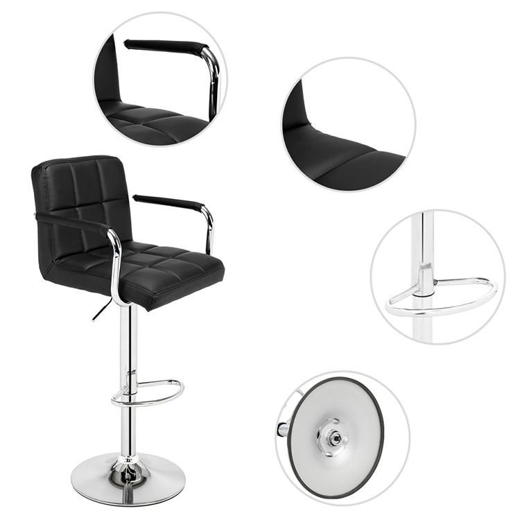 Custom Color Black Bar Stools Classic Stainless Steel PU Leather Bar Chair Modern