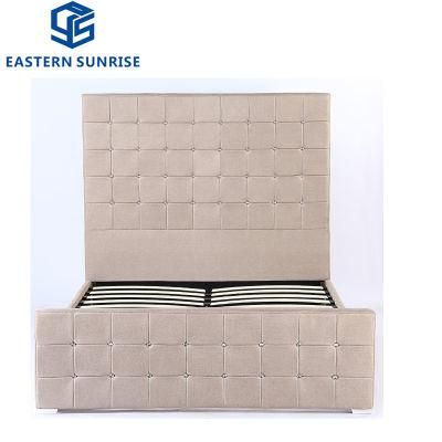 Modern Furniture Faux Diamond Leather Fabric PU High Back Storage Double Bed Frame