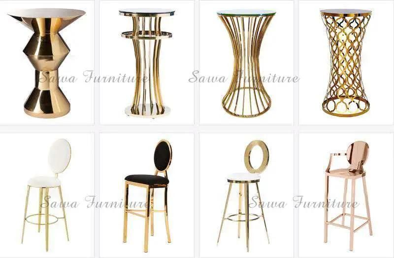 Gold Stainless Steel PU Leather Round High Back Dining Chairs Wedding Chair for Living Banquet Restaurant Room