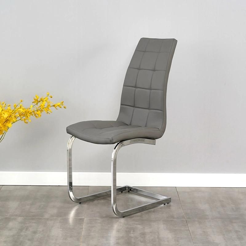 High Quality PU Seat Chrome Legs Square Shape Back Soft Dining Chair
