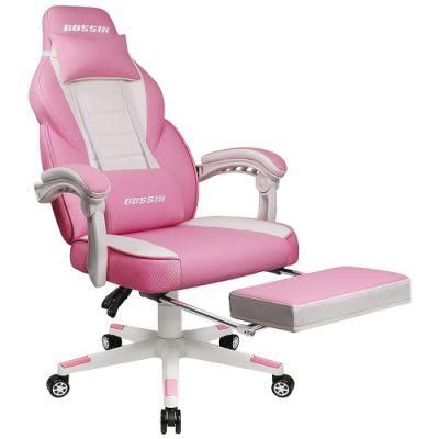 Pink Swivel Reclining Gaming Chair for Girl in Live Room
