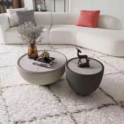 Round Luxury Saddle Leather Tea Tables Solid Wood Coffee Tables Kits for Office Building