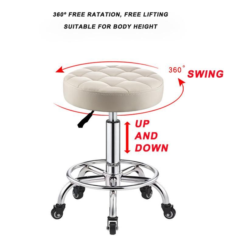 Adjustable Swivel Beauty Salon Massage Hairdresser with Wheels Styling Pedicure Training Bar Stool Chair