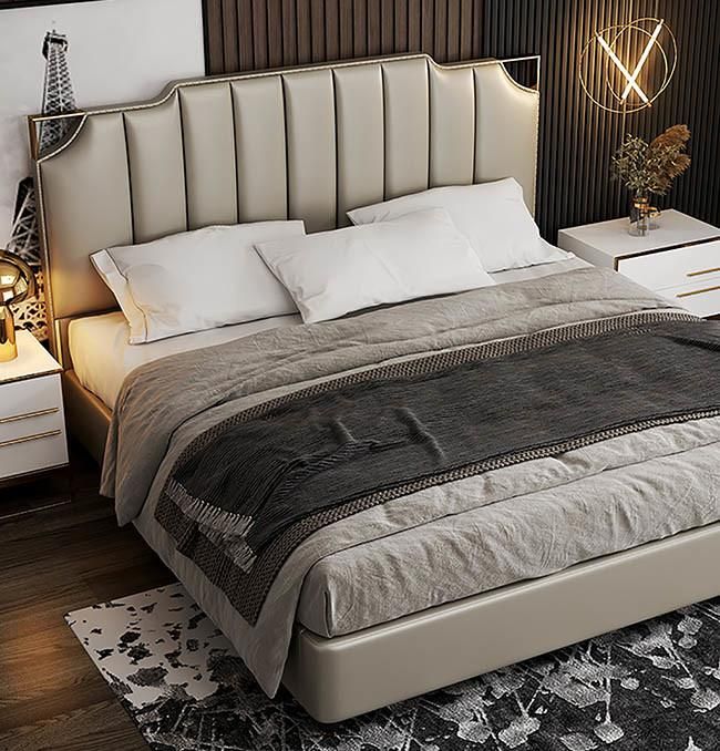 2020 New Model Big Size Artifical Leather Bedroom Bed with Storage