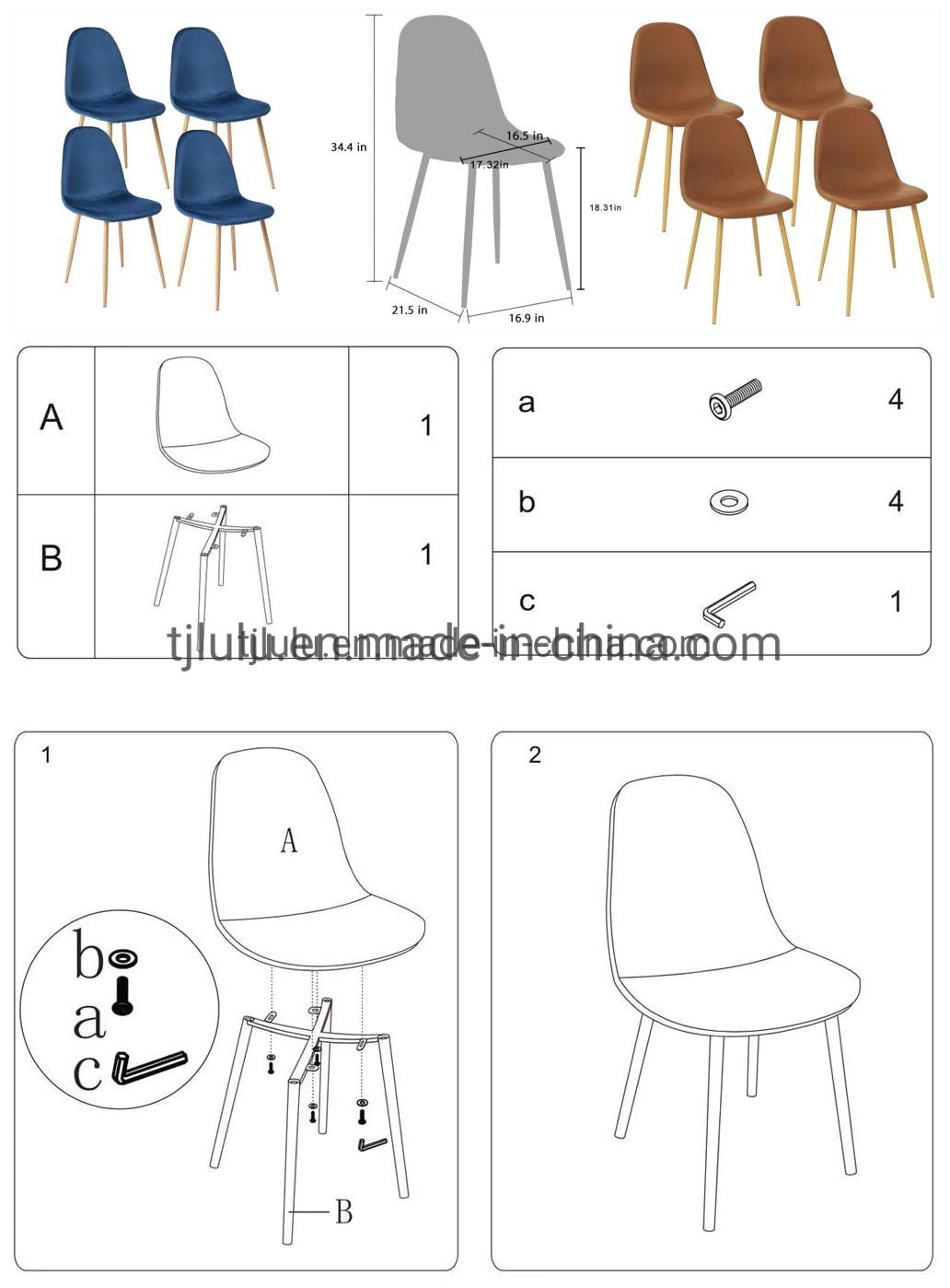 Modern Furniture Upholstered Metal Leg Dining Room Arm Side Velvet Leisure PU Leather Dining Chair