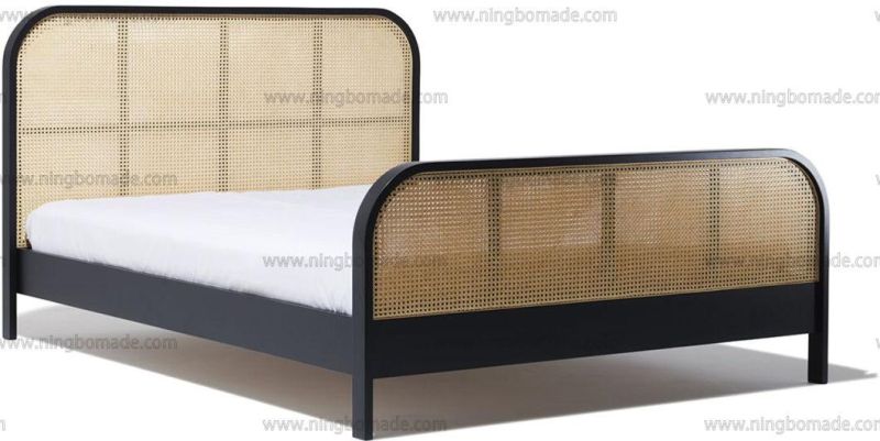 Elegant Rattan Upholstery Furniture Black South Elm and Nature Rattan King Bed Frame