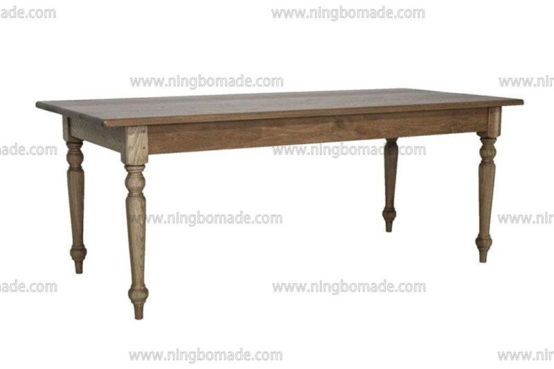 Antique Nordic Classic Furniture Dark Natural Oak Straight Legs Dining Table