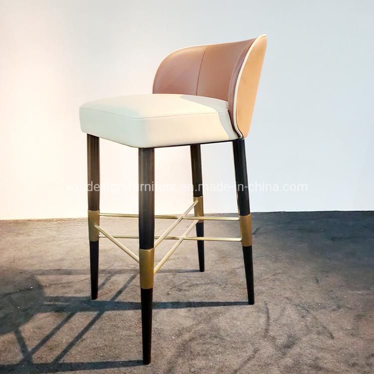 High Quality Modern High Legs Leather Frame Wood Bar Stool Chair Kitchen Bar Chair for Sale