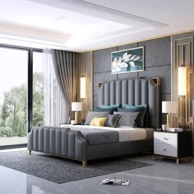 Modern Luxury Home Metal Family Leather Wooden King Size Bed Bedroom Furniture Sets