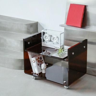 Custom Exquisite Acrylic Office Desk Home Nightstand Coffee Table with 4 Wheels
