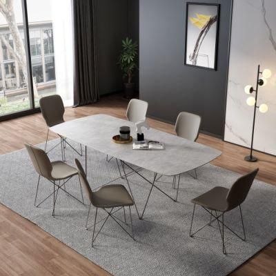 Modern Simple Luxury Steel Base Rectangle Dining Table Restaurant Furniture Dining Set