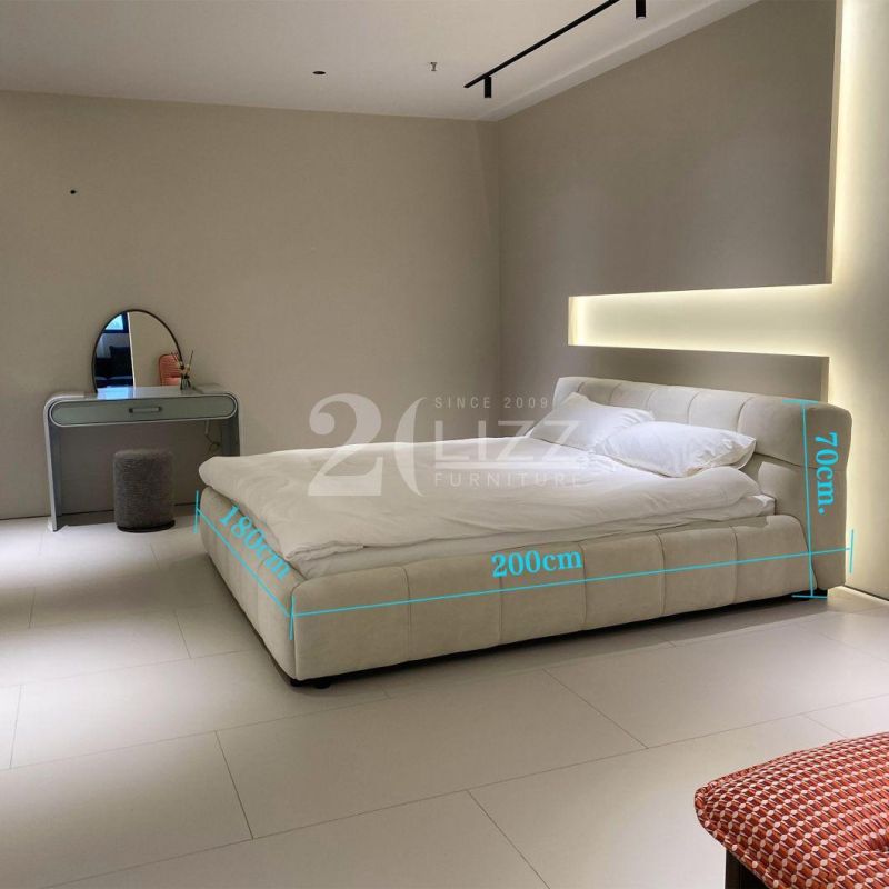 High End Wholesale Modern Fabric Upholstered Bed with Stainless Steel Dressing Table & Single Chair Bedroom Furniture