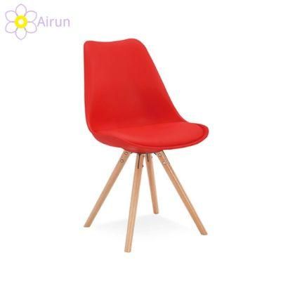Modern Dining Room Chair Leather Cushion PP Plastic PU Dining Chair with Wood Leg for Sale
