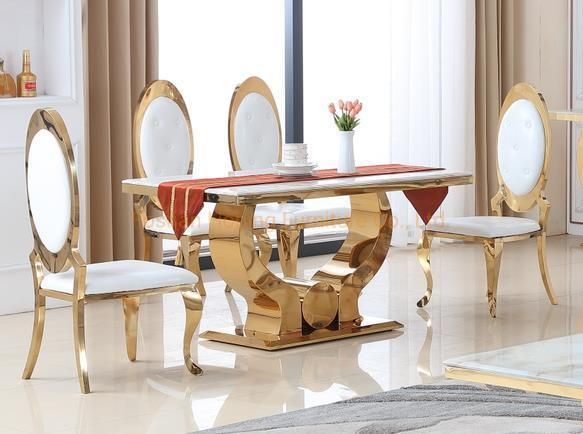 Wholesale Simple Rectangular Modern Wooden Table Top Pasted with Paper Dining Table Irregular MDF Table and Faux Leather 4 Chairs for Latin America