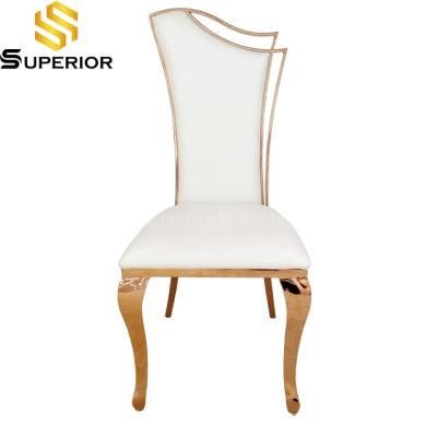 Modern Wedding Withe Leather Dining Chair with Gold Metal Back
