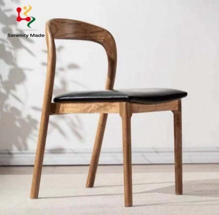 Hot Sale Simple Natural Wood Frame Commercial Restaurant Hotel Solid Wood Frame Leather Seat Indoor Dining Chair