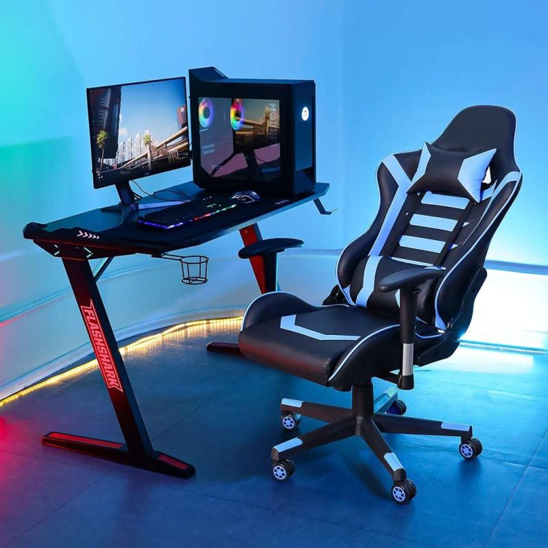 Factory Wholesale Leather Reclining Gamer Chair LED Light Bar Racer RGB Gaming Chair