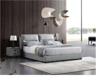 Leisure Modern Wooden Home Hotel Bedroom Furniture Bedroom Set Wall Sofa Double Bed Leather King Bed (UL-BE5002)